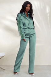 Duck Egg Blue Satin Wide Leg Trousers
